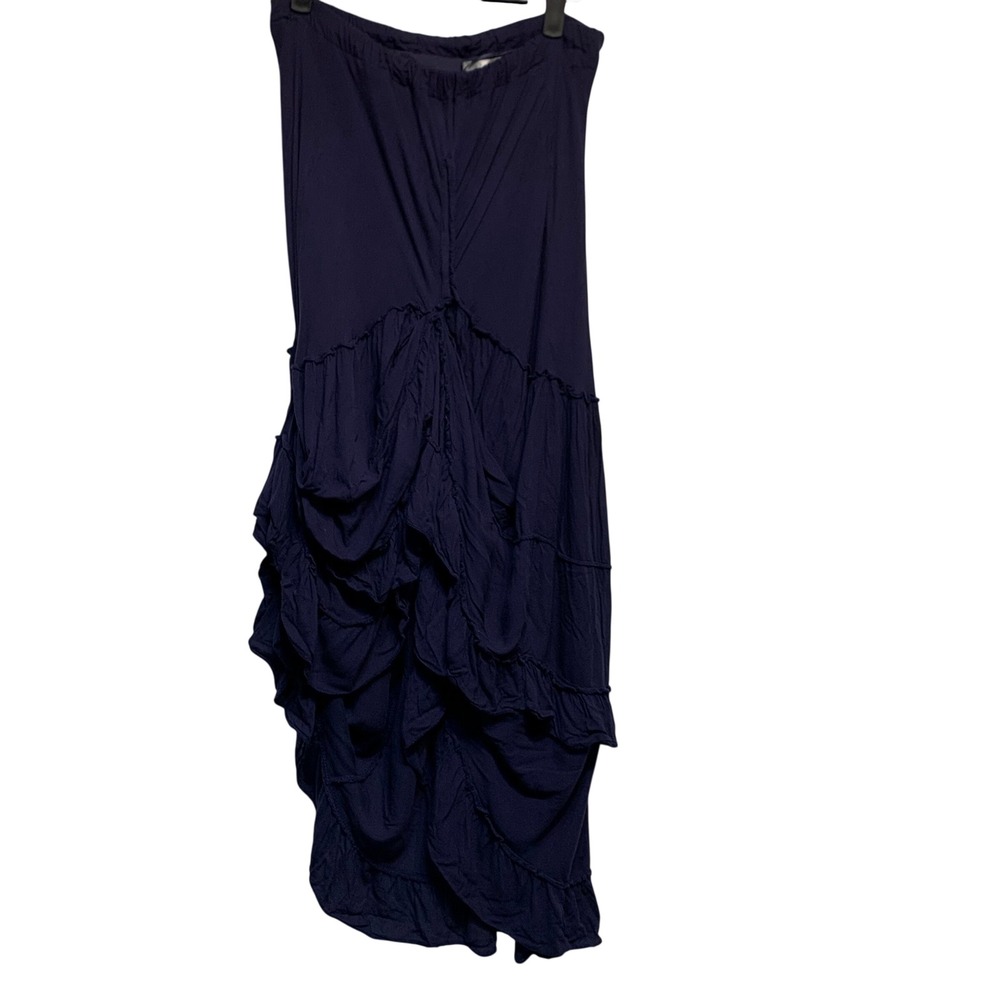 Solitaire Ravi Khosla Maxi Skirt Womens Medium Blue Tiered Ruffle High Low Boho